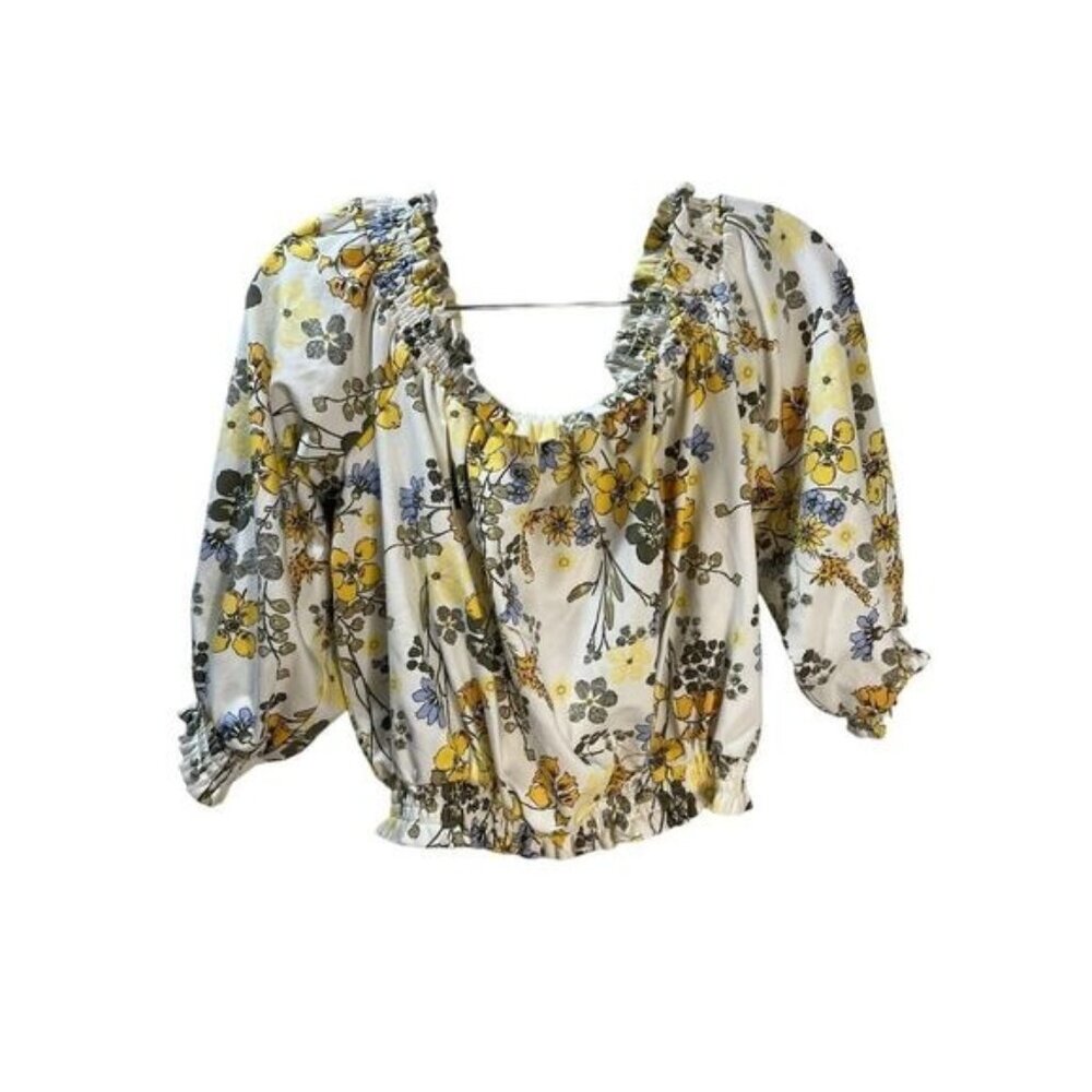 NEW Forever 21 Floral Puff-Sleeve‎ Crop Top Large